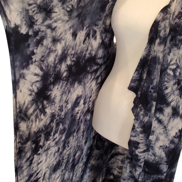 Cotton Innovation Blue Tie Dye Open Front Flyaway Jersey Knit Hoodie Duster Vest - Picture 4 of 11